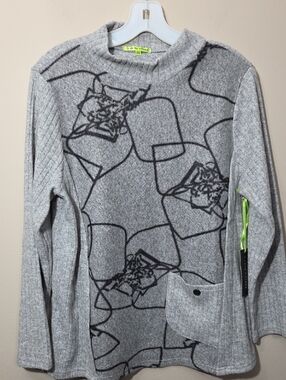 Heather Gray Patterned Knit Turtleneck Sweater